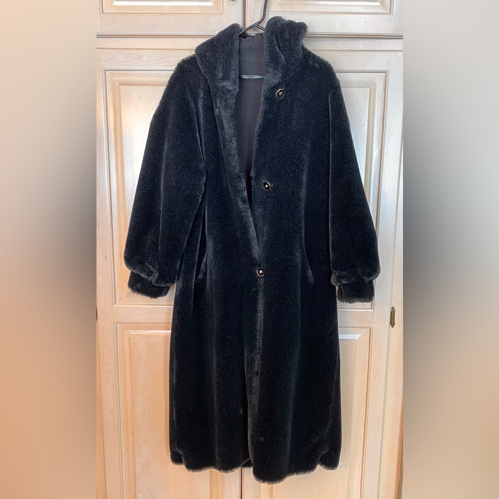 St. John faux fur black reversible long coat